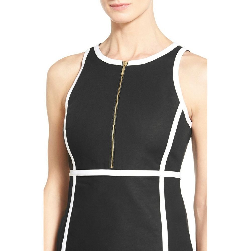 New! MICHAEL KORS Women's Zip-Front Contrast Black Sheath Dress Size 8 - Picture 2 of 5